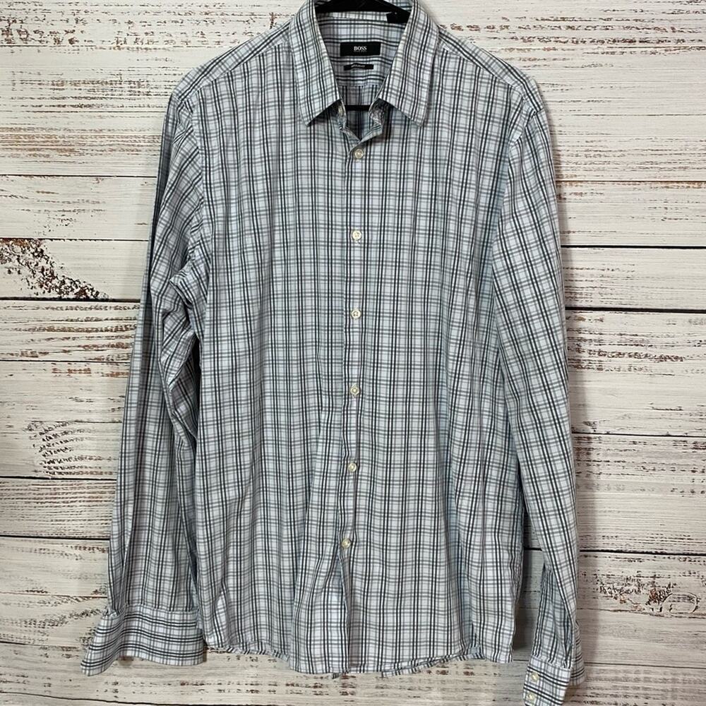 HUGO BOSS SIZE NECK 16 REGULAR FIT PLAID BUTTON DOWN SHIRT